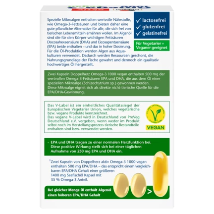 Abbildung der Produktverpackung Doppelherz aktiv Omega-3 1000 vegan Rückansicht